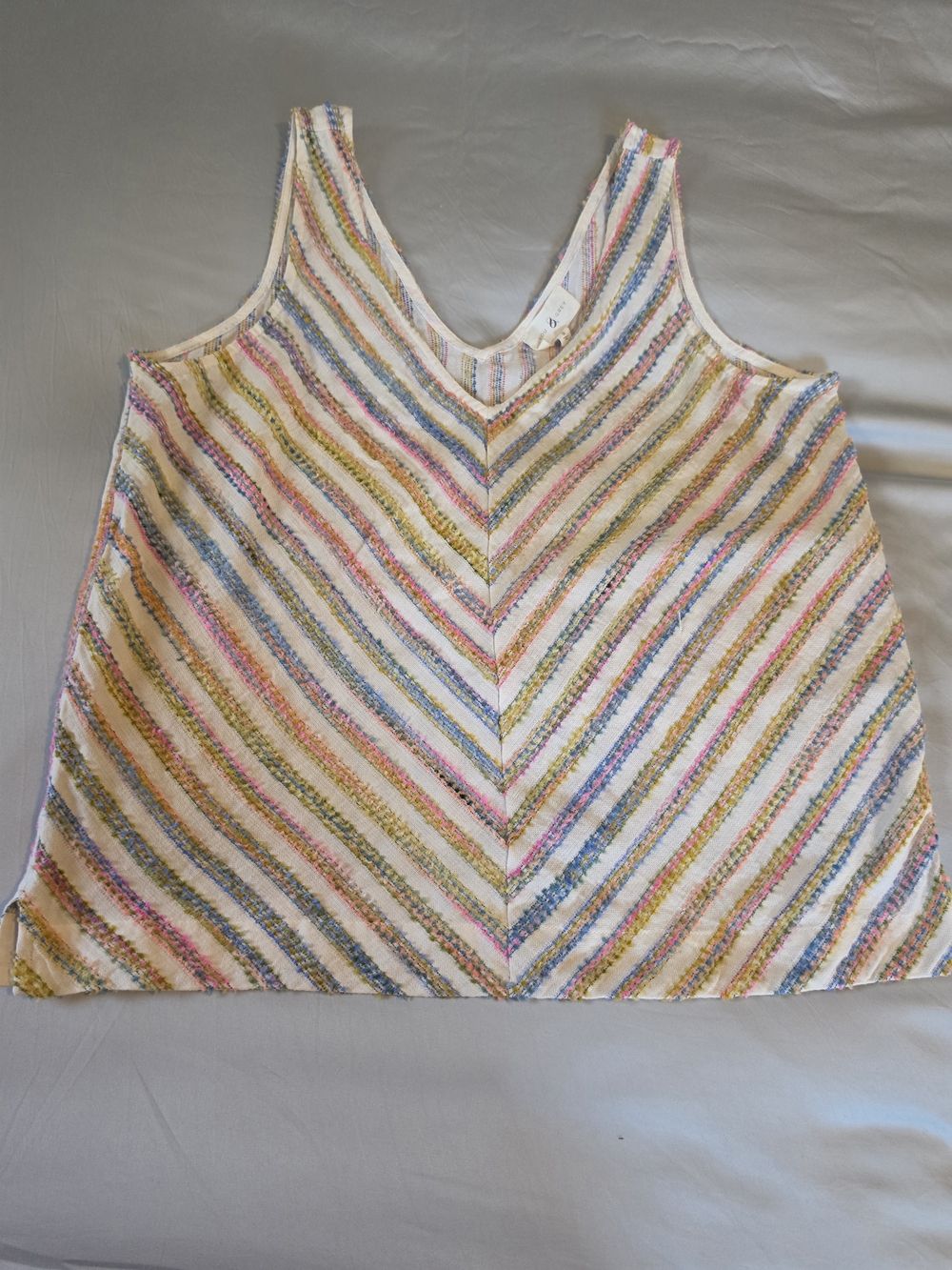 Striped V-Neck Sleeveless Tank Top in Cream with Multicolor Accents